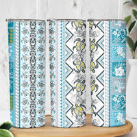 Hawaii Makahiki Turtle Skinny Tumbler Blue Tapa Pattern LT05 - Polynesian Pride