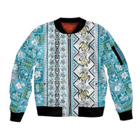 Hawaii Makahiki Turtle Sleeve Zip Bomber Jacket Blue Tapa Pattern LT05 Unisex Blue - Polynesian Pride