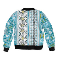 Hawaii Makahiki Turtle Sleeve Zip Bomber Jacket Blue Tapa Pattern LT05 - Polynesian Pride