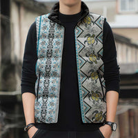 Hawaii Makahiki Turtle Sleeveless Puffer Jacket Blue Tapa Pattern LT05 - Polynesian Pride