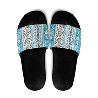 Hawaii Makahiki Turtle Slide Sandals Blue Tapa Pattern LT05 Blue - Polynesian Pride