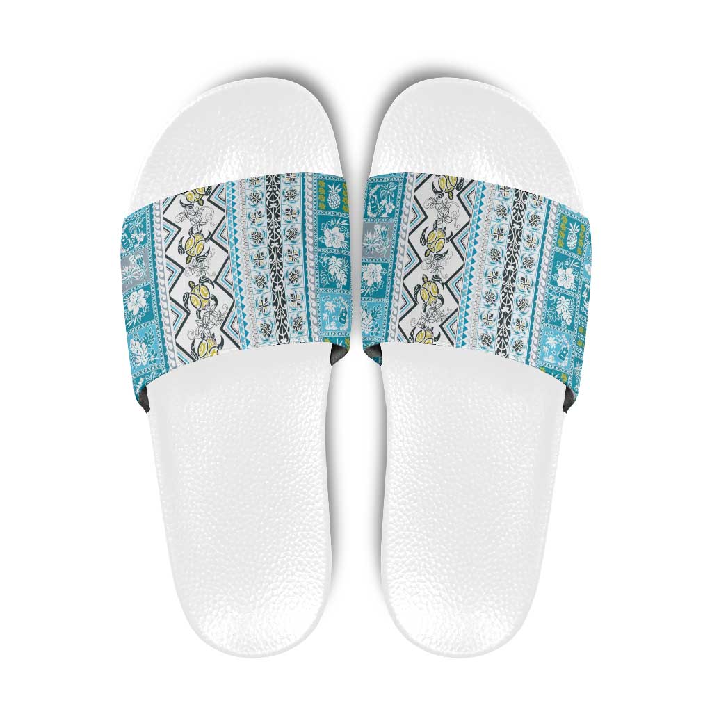 Hawaii Makahiki Turtle Slide Sandals Blue Tapa Pattern LT05 Blue - Polynesian Pride