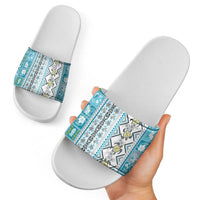Hawaii Makahiki Turtle Slide Sandals Blue Tapa Pattern LT05 - Polynesian Pride