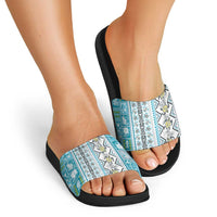 Hawaii Makahiki Turtle Slide Sandals Blue Tapa Pattern LT05 - Polynesian Pride