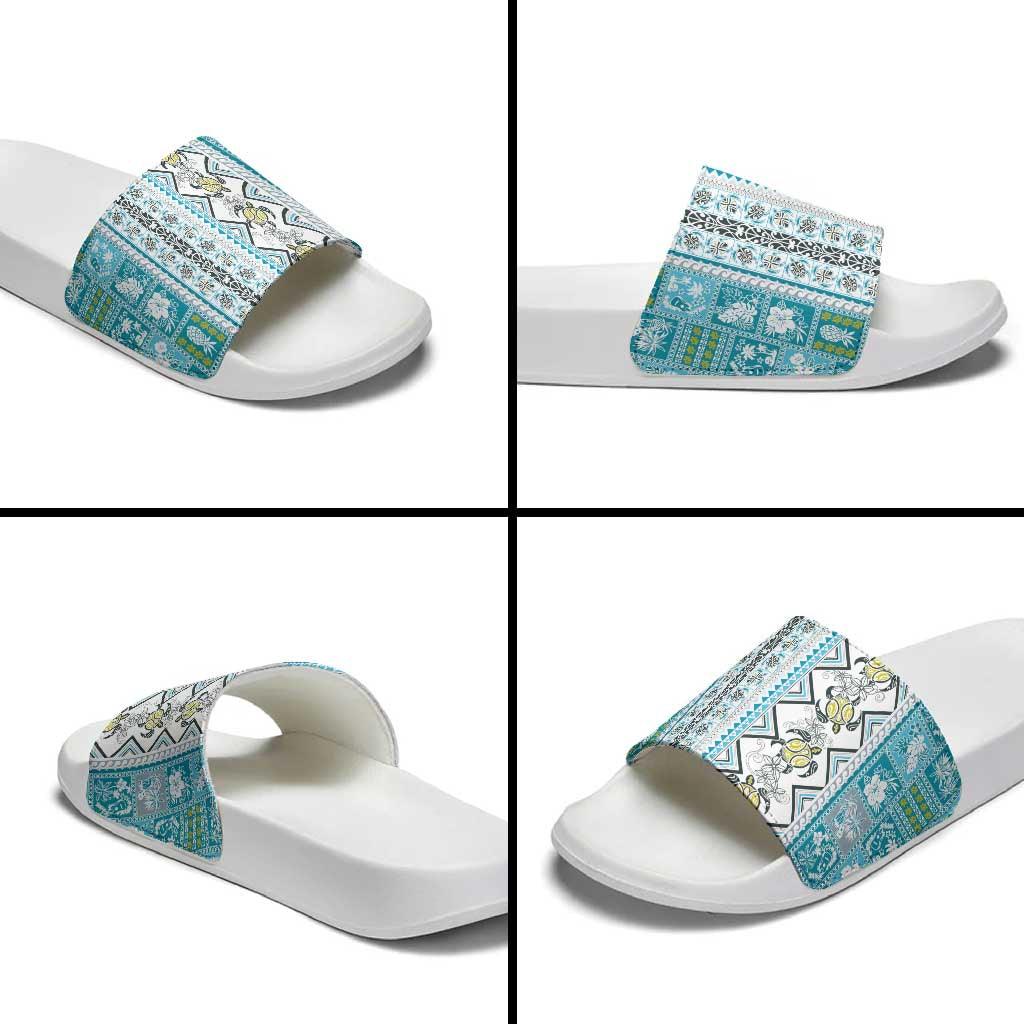 Hawaii Makahiki Turtle Slide Sandals Blue Tapa Pattern LT05 - Polynesian Pride
