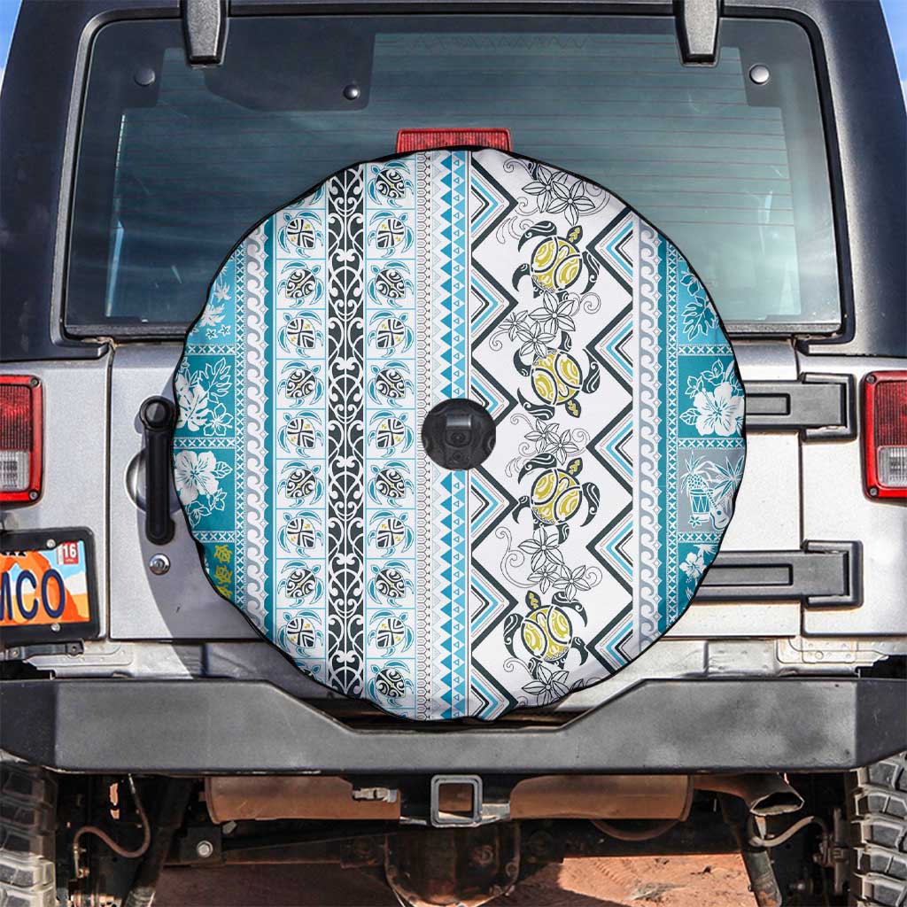 Hawaii Makahiki Turtle Spare Tire Cover Blue Tapa Pattern LT05 Blue - Polynesian Pride