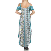 Hawaii Makahiki Turtle Summer Maxi Dress Blue Tapa Pattern LT05 - Polynesian Pride