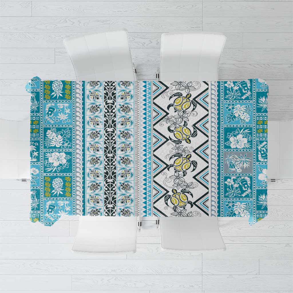 Hawaii Makahiki Turtle Tablecloth Blue Tapa Pattern LT05 Blue - Polynesian Pride