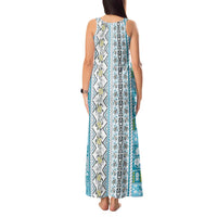 Hawaii Makahiki Turtle Tank Maxi Dress Blue Tapa Pattern LT05 - Polynesian Pride