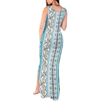 Hawaii Makahiki Turtle Tank Maxi Dress Blue Tapa Pattern LT05 - Polynesian Pride
