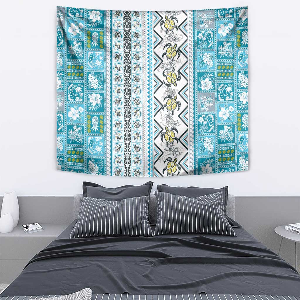 Hawaii Makahiki Turtle Tapestry Blue Tapa Pattern LT05 - Polynesian Pride