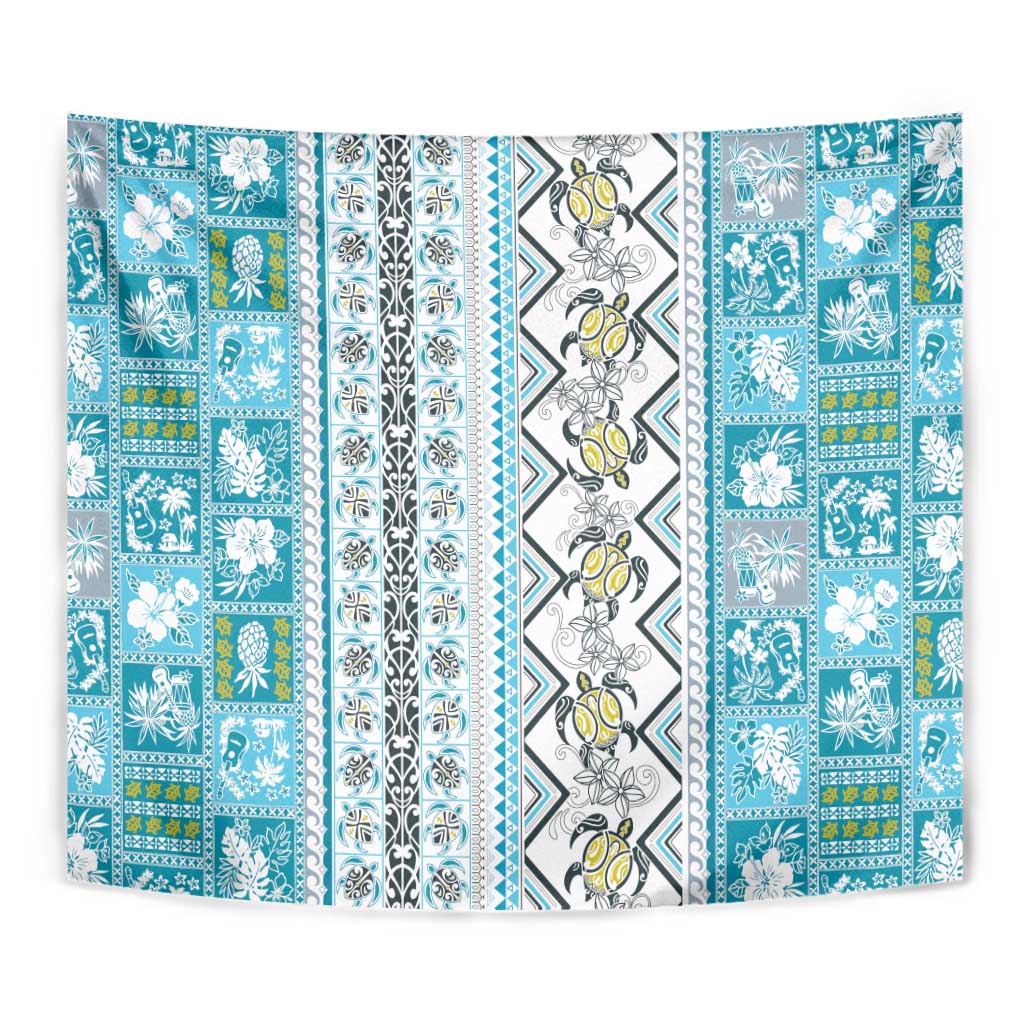 Hawaii Makahiki Turtle Tapestry Blue Tapa Pattern LT05 - Polynesian Pride