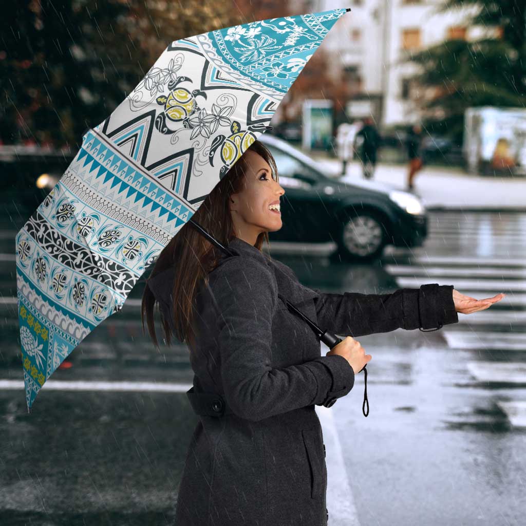 Hawaii Makahiki Turtle Umbrella Blue Tapa Pattern LT05 - Polynesian Pride