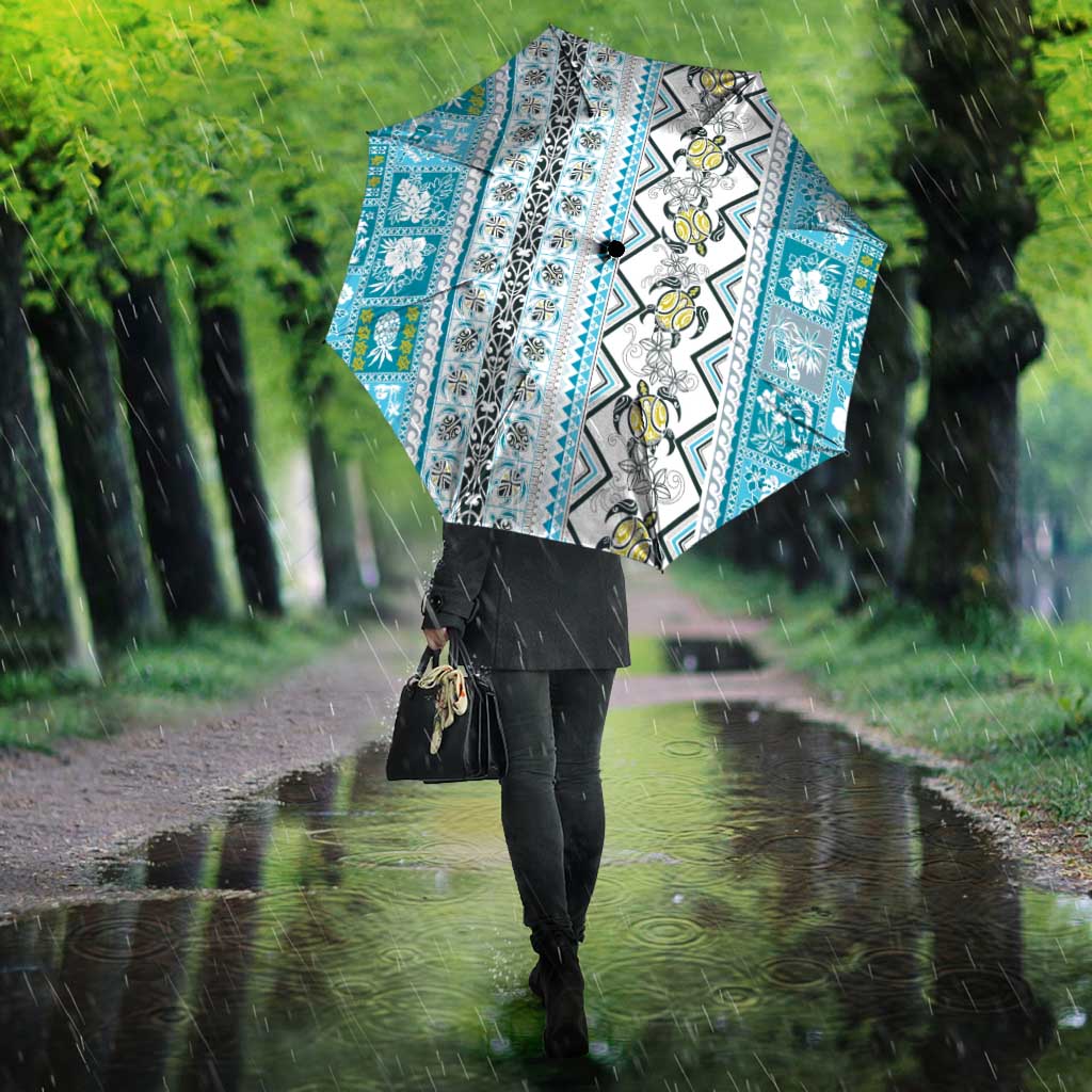 Hawaii Makahiki Turtle Umbrella Blue Tapa Pattern LT05 - Polynesian Pride
