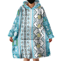 Hawaii Makahiki Turtle Wearable Blanket Hoodie Blue Tapa Pattern LT05 - Polynesian Pride