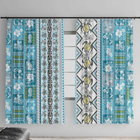 Hawaii Makahiki Turtle Window Curtain Blue Tapa Pattern LT05 With Hooks Blue - Polynesian Pride