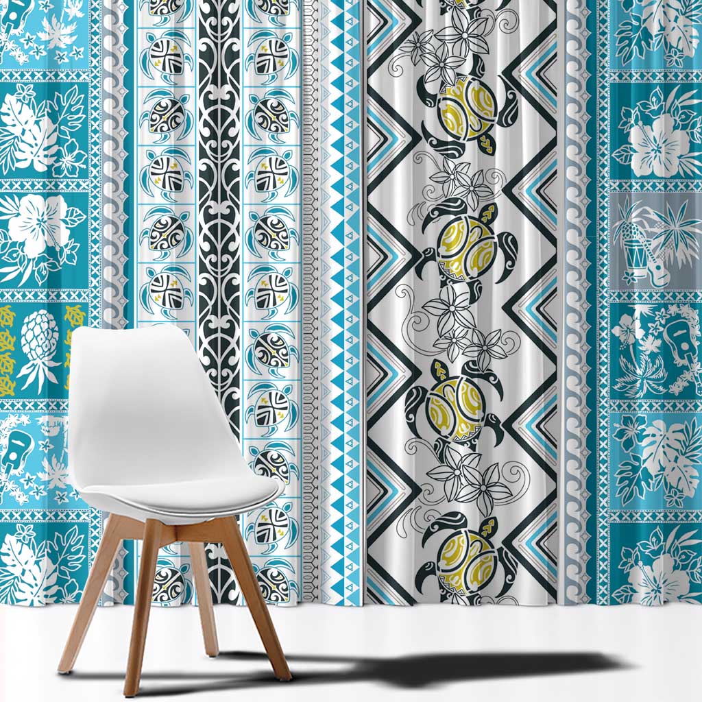 Hawaii Makahiki Turtle Window Curtain Blue Tapa Pattern LT05 - Polynesian Pride