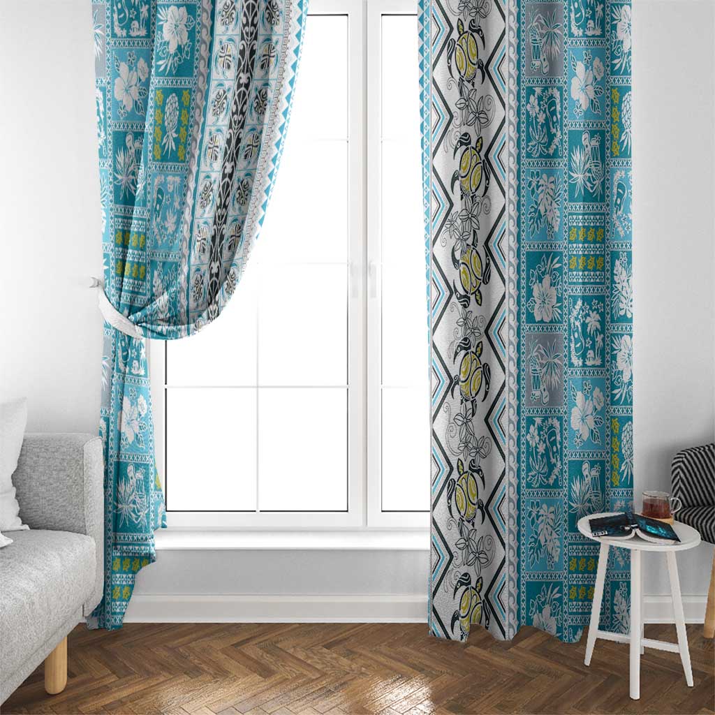 Hawaii Makahiki Turtle Window Curtain Blue Tapa Pattern LT05 - Polynesian Pride