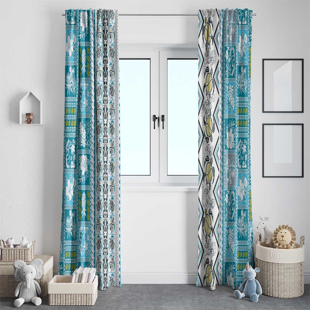 Hawaii Makahiki Turtle Window Curtain Blue Tapa Pattern LT05 - Polynesian Pride