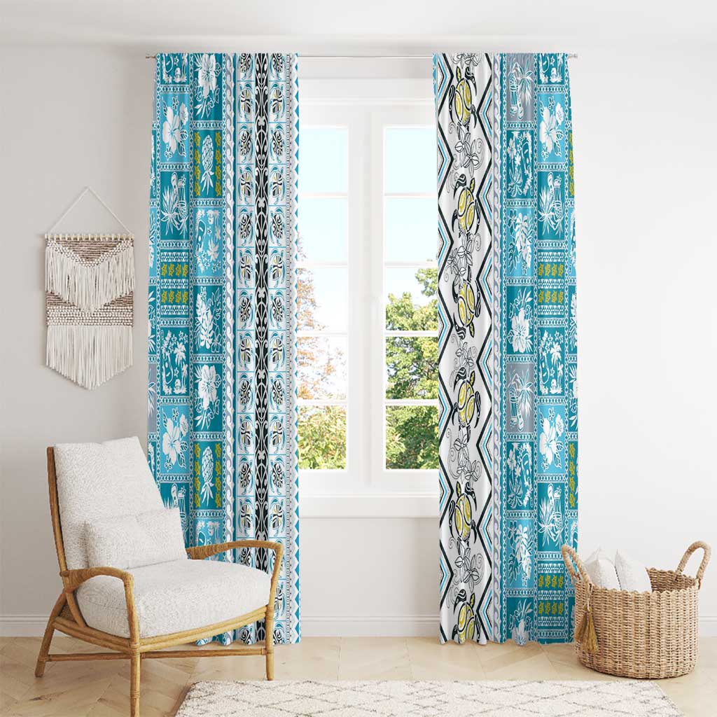 Hawaii Makahiki Turtle Window Curtain Blue Tapa Pattern LT05 - Polynesian Pride