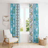 Hawaii Makahiki Turtle Window Curtain Blue Tapa Pattern LT05 - Polynesian Pride