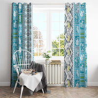 Hawaii Makahiki Turtle Window Curtain Blue Tapa Pattern LT05 - Polynesian Pride