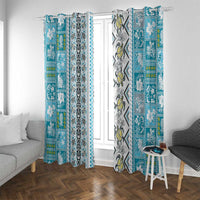 Hawaii Makahiki Turtle Window Curtain Blue Tapa Pattern LT05 With Grommets Blue - Polynesian Pride