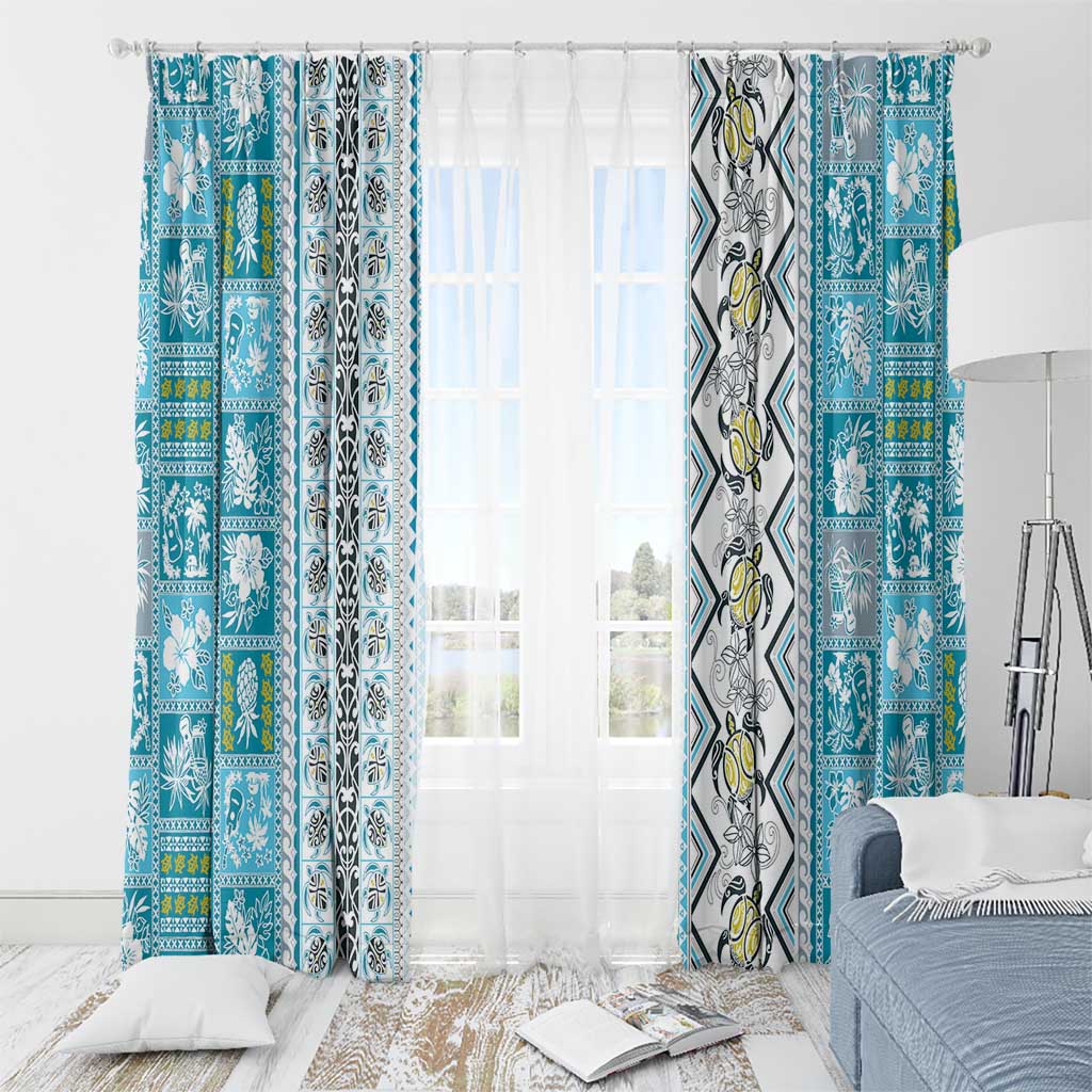 Hawaii Makahiki Turtle Window Curtain Blue Tapa Pattern LT05 - Polynesian Pride