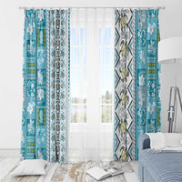 Hawaii Makahiki Turtle Window Curtain Blue Tapa Pattern LT05 - Polynesian Pride