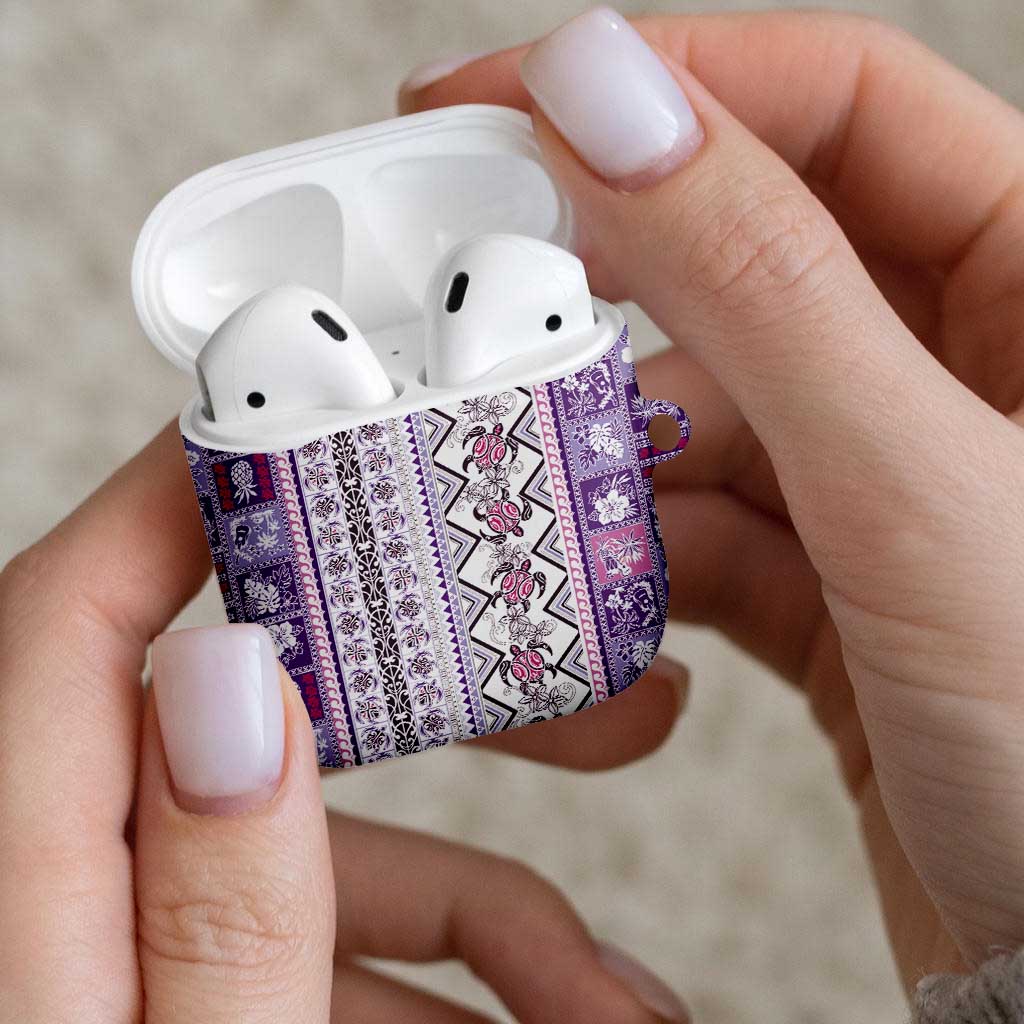 Hawaii Makahiki Turtle AirPods Case Violet Tapa Pattern LT05 - Polynesian Pride