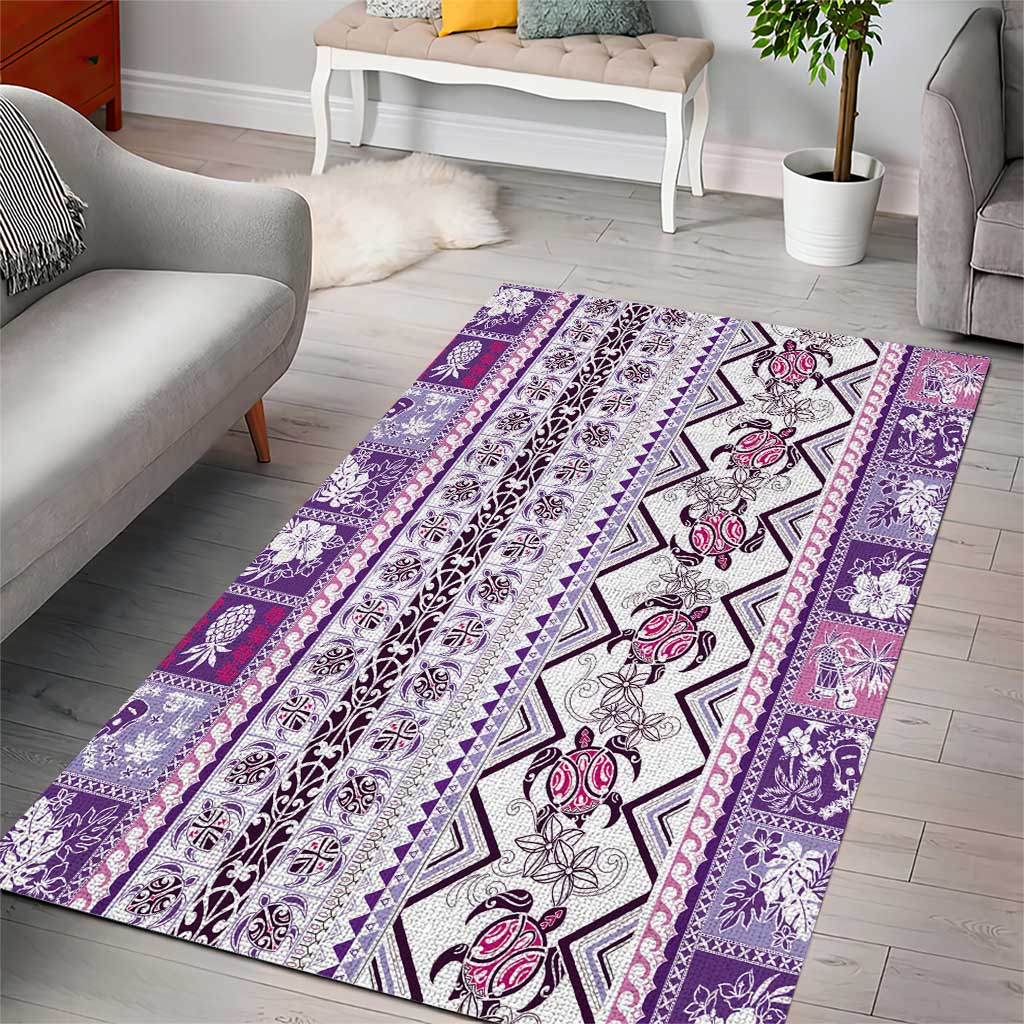 Hawaii Makahiki Turtle Area Rug Violet Tapa Pattern LT05 - Polynesian Pride