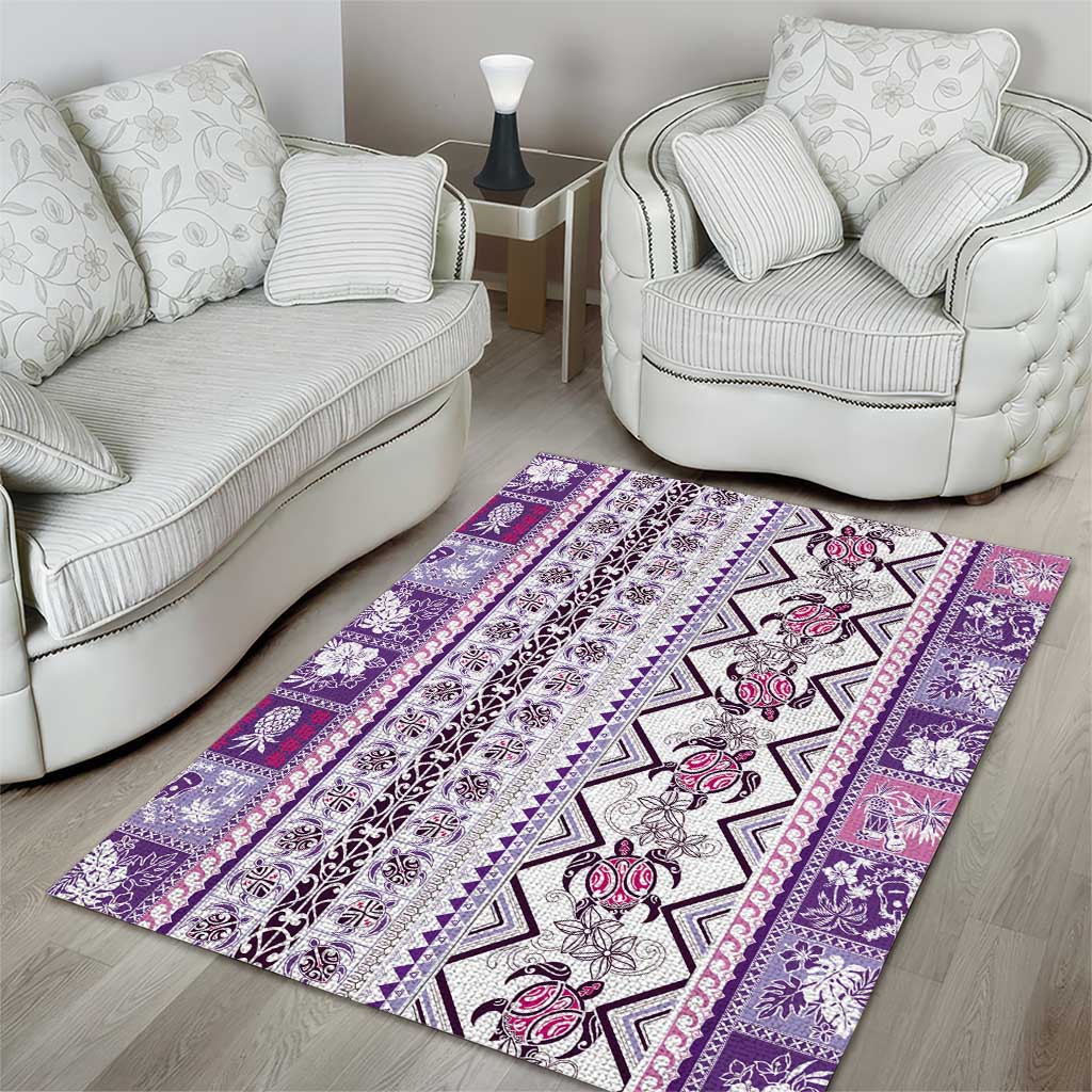 Hawaii Makahiki Turtle Area Rug Violet Tapa Pattern LT05 - Polynesian Pride