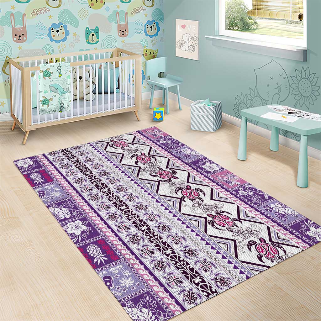 Hawaii Makahiki Turtle Area Rug Violet Tapa Pattern LT05 - Polynesian Pride