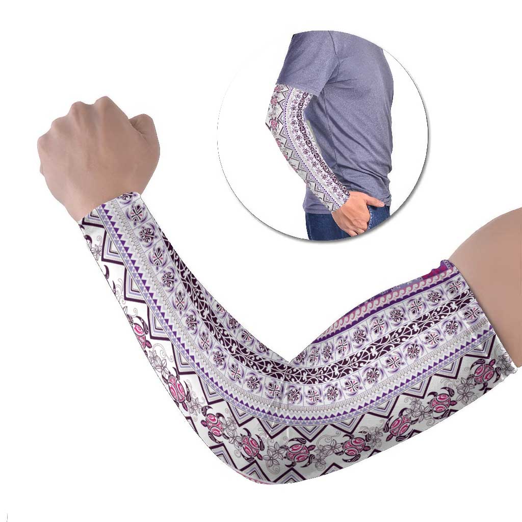 Hawaii Makahiki Turtle Arm Sleeves Violet Tapa Pattern LT05 Set of 2 Violet - Polynesian Pride