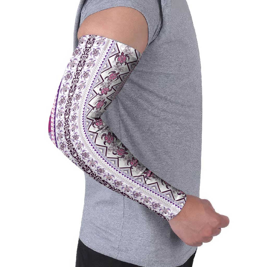 Hawaii Makahiki Turtle Arm Sleeves Violet Tapa Pattern LT05 - Polynesian Pride