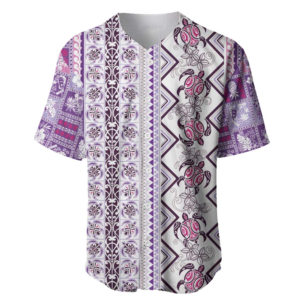 Hawaii Makahiki Turtle Baseball Jersey Violet Tapa Pattern LT05 Violet - Polynesian Pride