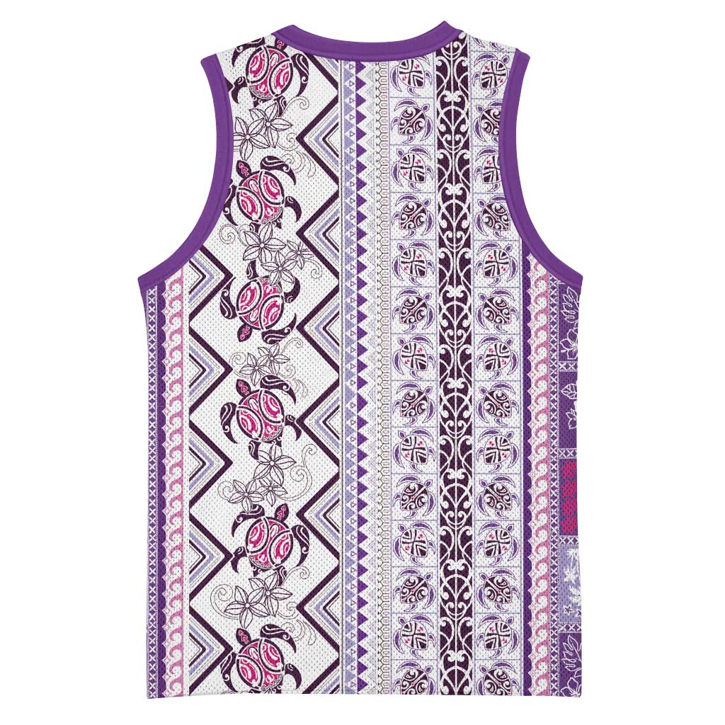 Hawaii Makahiki Turtle Basketball Jersey Violet Tapa Pattern LT05 - Polynesian Pride