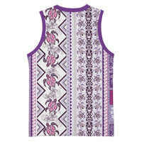 Hawaii Makahiki Turtle Basketball Jersey Violet Tapa Pattern LT05 - Polynesian Pride