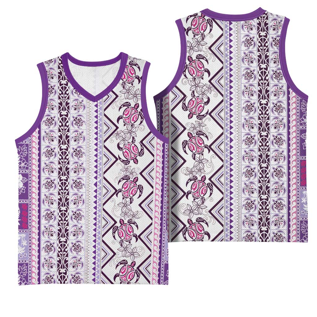 Hawaii Makahiki Turtle Basketball Jersey Violet Tapa Pattern LT05 - Polynesian Pride