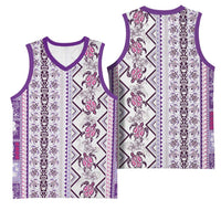 Hawaii Makahiki Turtle Basketball Jersey Violet Tapa Pattern LT05 - Polynesian Pride