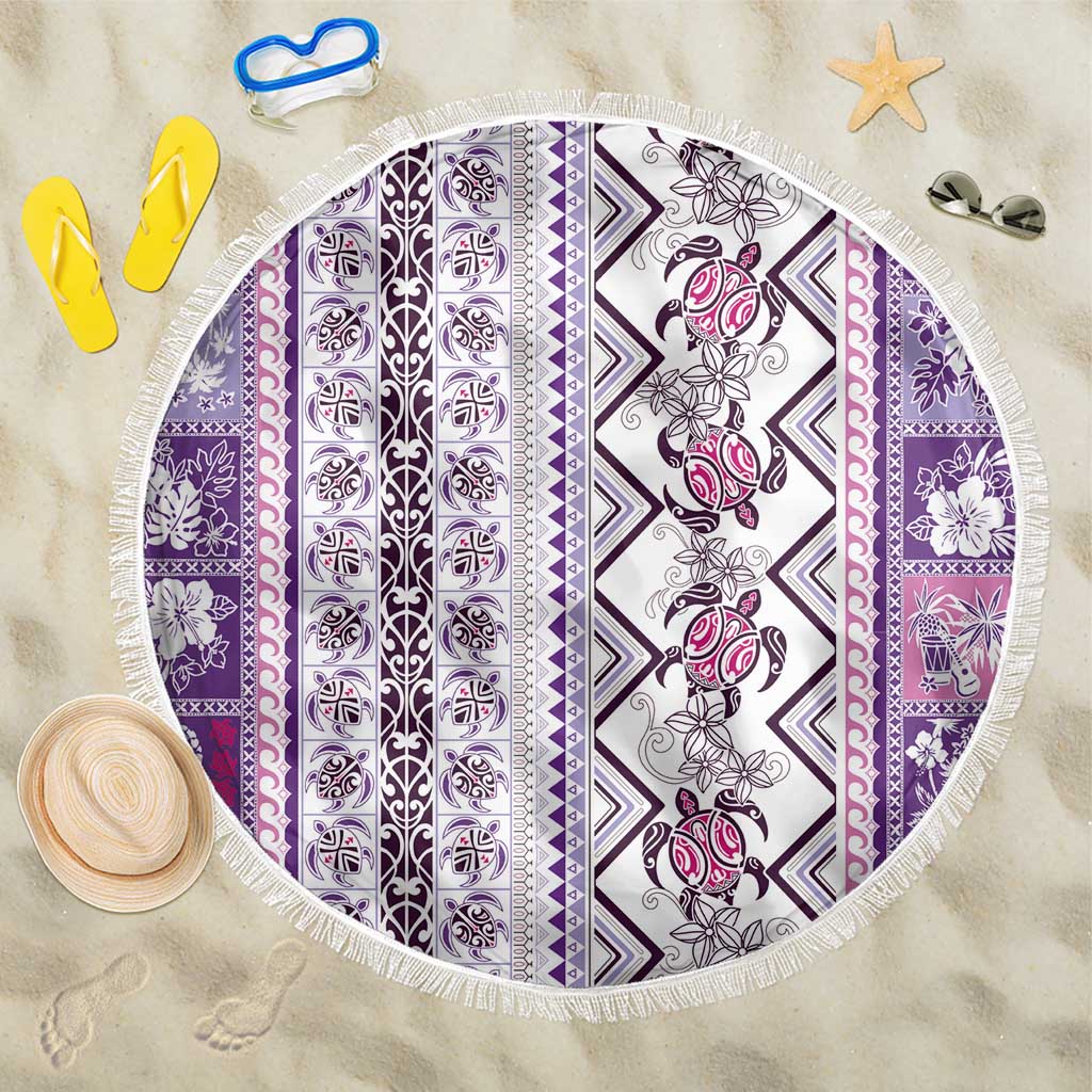Hawaii Makahiki Turtle Beach Blanket Violet Tapa Pattern LT05 One Size 150cm Violet - Polynesian Pride