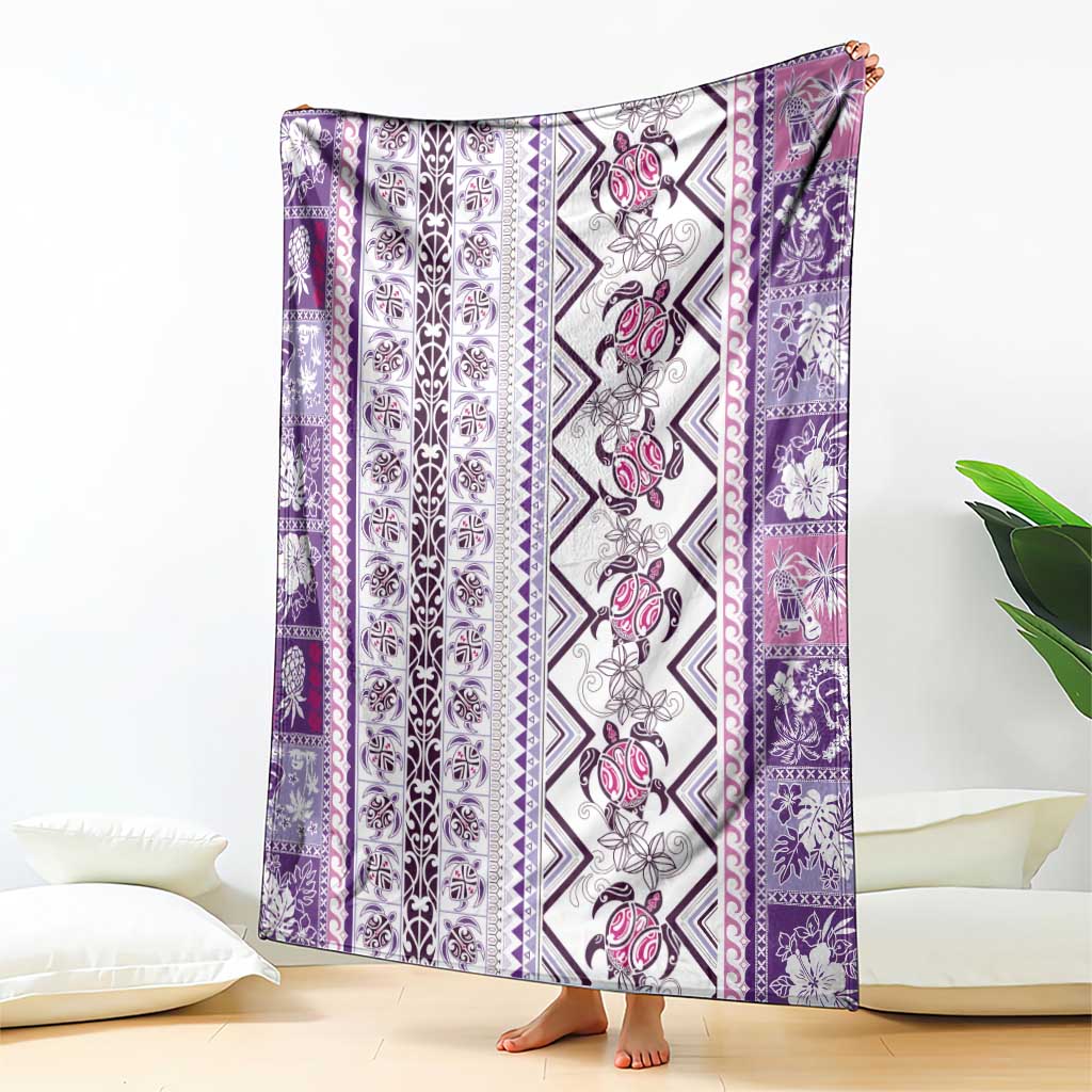 Hawaii Makahiki Turtle Blanket Violet Tapa Pattern LT05 - Polynesian Pride
