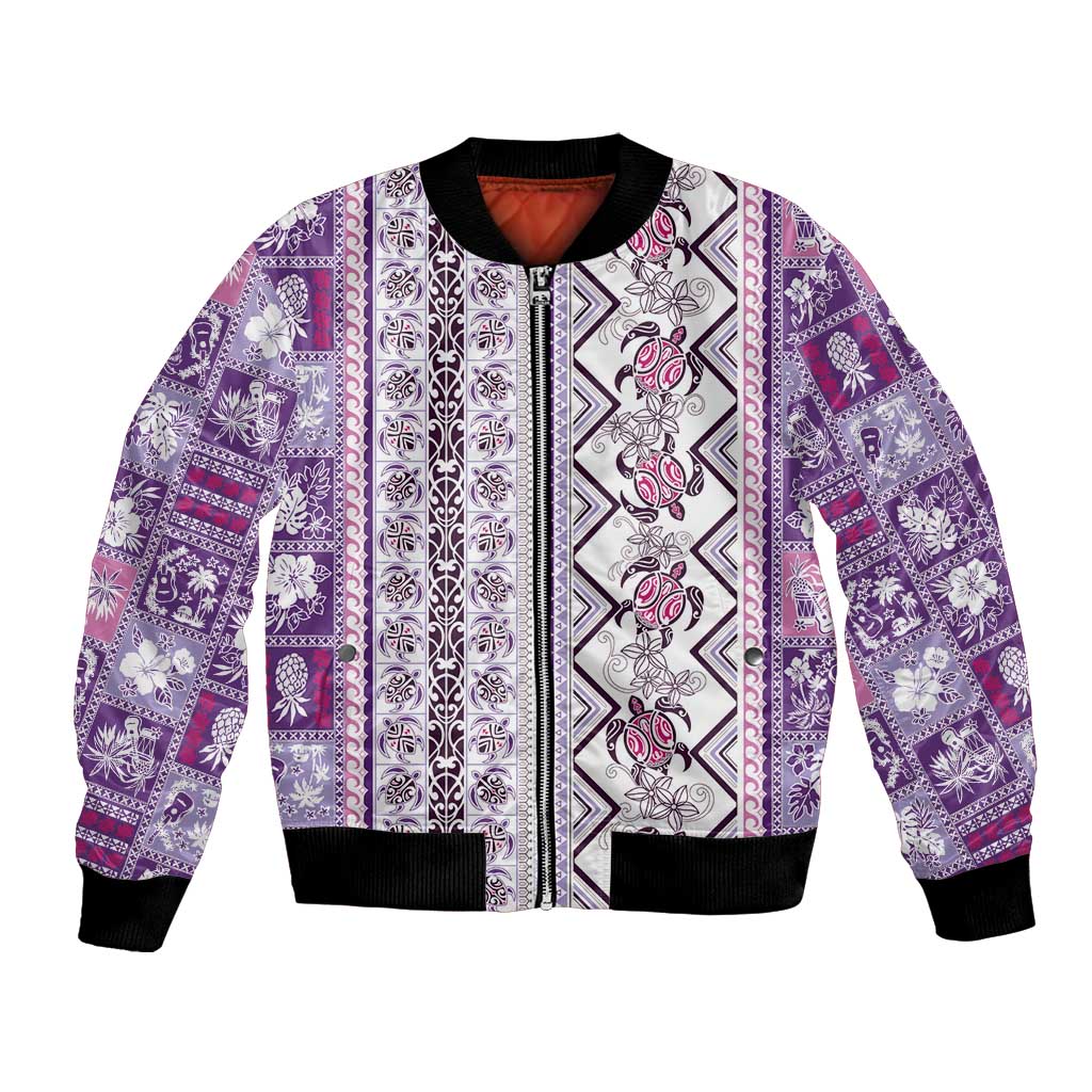 Hawaii Makahiki Turtle Bomber Jacket Violet Tapa Pattern LT05 Unisex Violet - Polynesian Pride