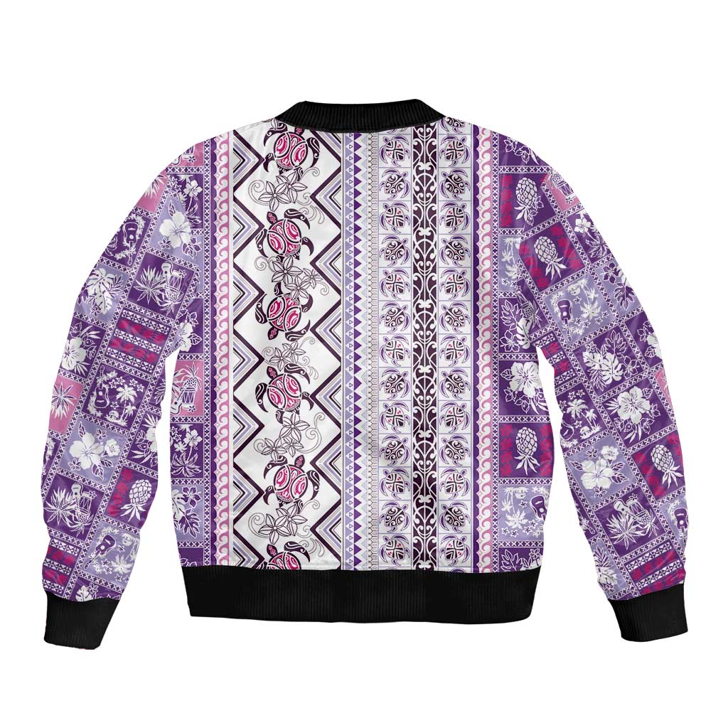 Hawaii Makahiki Turtle Bomber Jacket Violet Tapa Pattern LT05 - Polynesian Pride