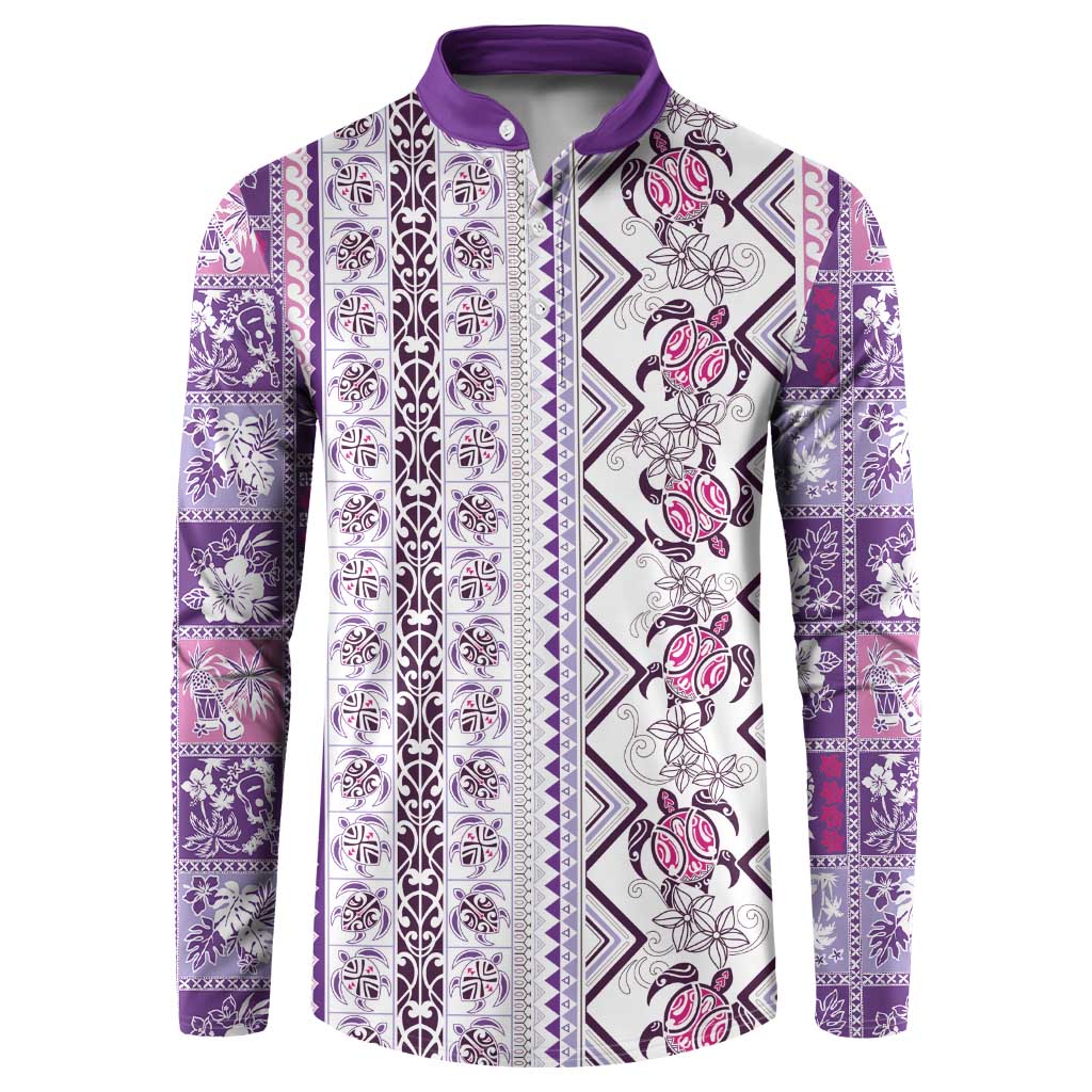 Hawaii Makahiki Turtle Button Sweatshirt Violet Tapa Pattern LT05 Violet - Polynesian Pride