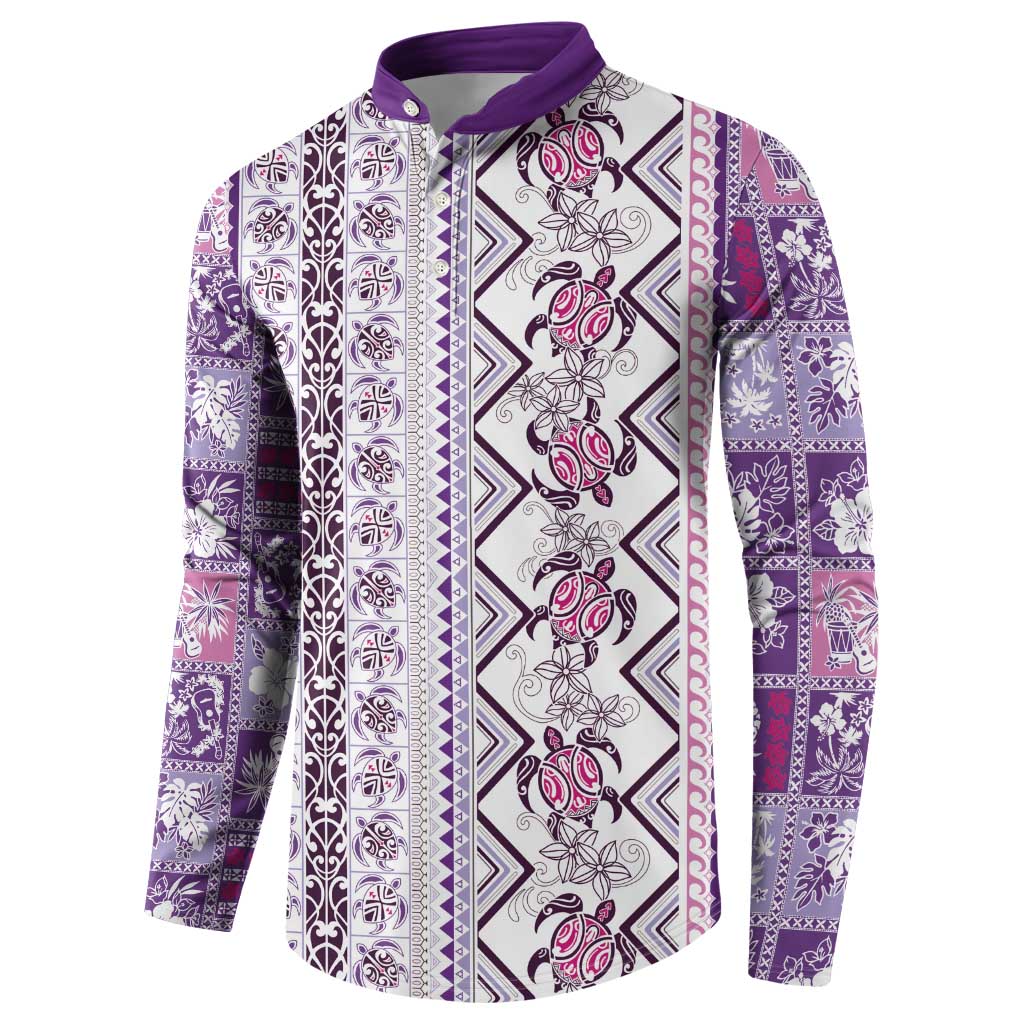 Hawaii Makahiki Turtle Button Sweatshirt Violet Tapa Pattern LT05 - Polynesian Pride