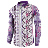 Hawaii Makahiki Turtle Button Sweatshirt Violet Tapa Pattern LT05 - Polynesian Pride