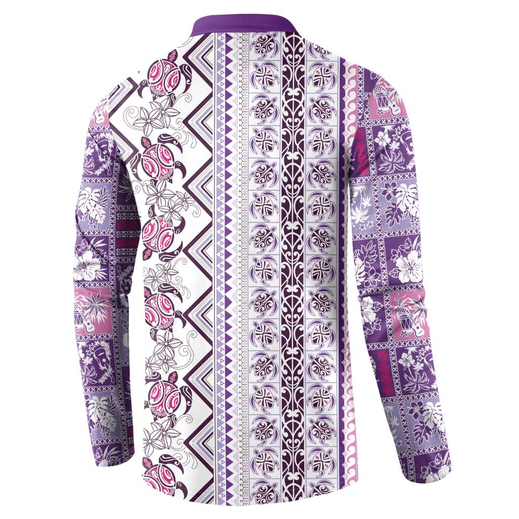 Hawaii Makahiki Turtle Button Sweatshirt Violet Tapa Pattern LT05 - Polynesian Pride