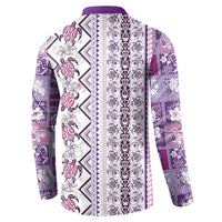 Hawaii Makahiki Turtle Button Sweatshirt Violet Tapa Pattern LT05 - Polynesian Pride