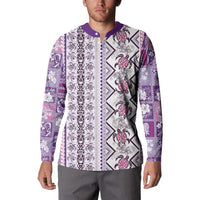 Hawaii Makahiki Turtle Button Sweatshirt Violet Tapa Pattern LT05 - Polynesian Pride